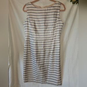 Dani Max Size 10 Vintage 90s Blue and White Midi Sheath Dress Lined W/ Kick Slit